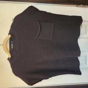 Anrabess Women's Mock Neck Black Knit Top with Pocket - Medium